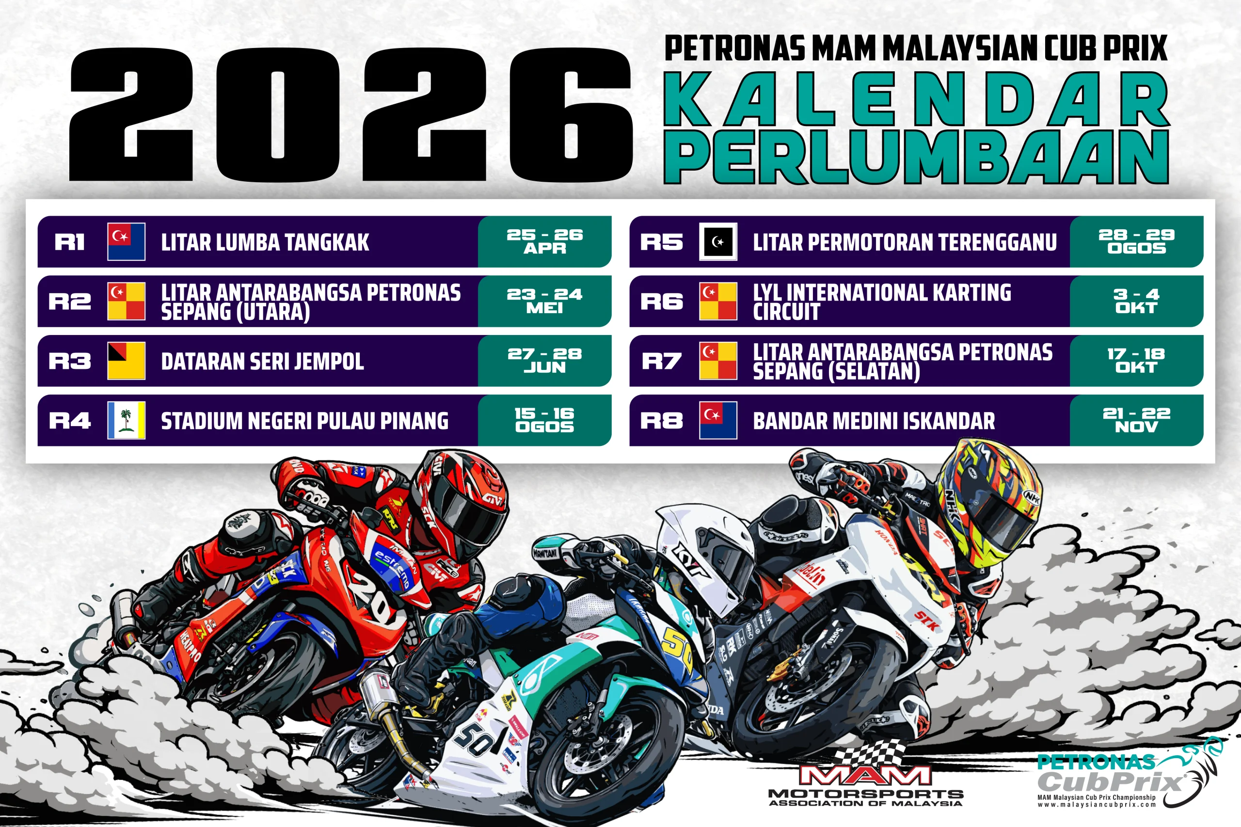 KENYATAAN RASMI: KALENDAR KEJUARAAN PETRONAS MAM MALAYSIAN CUB PRIX, MUSIM 2026